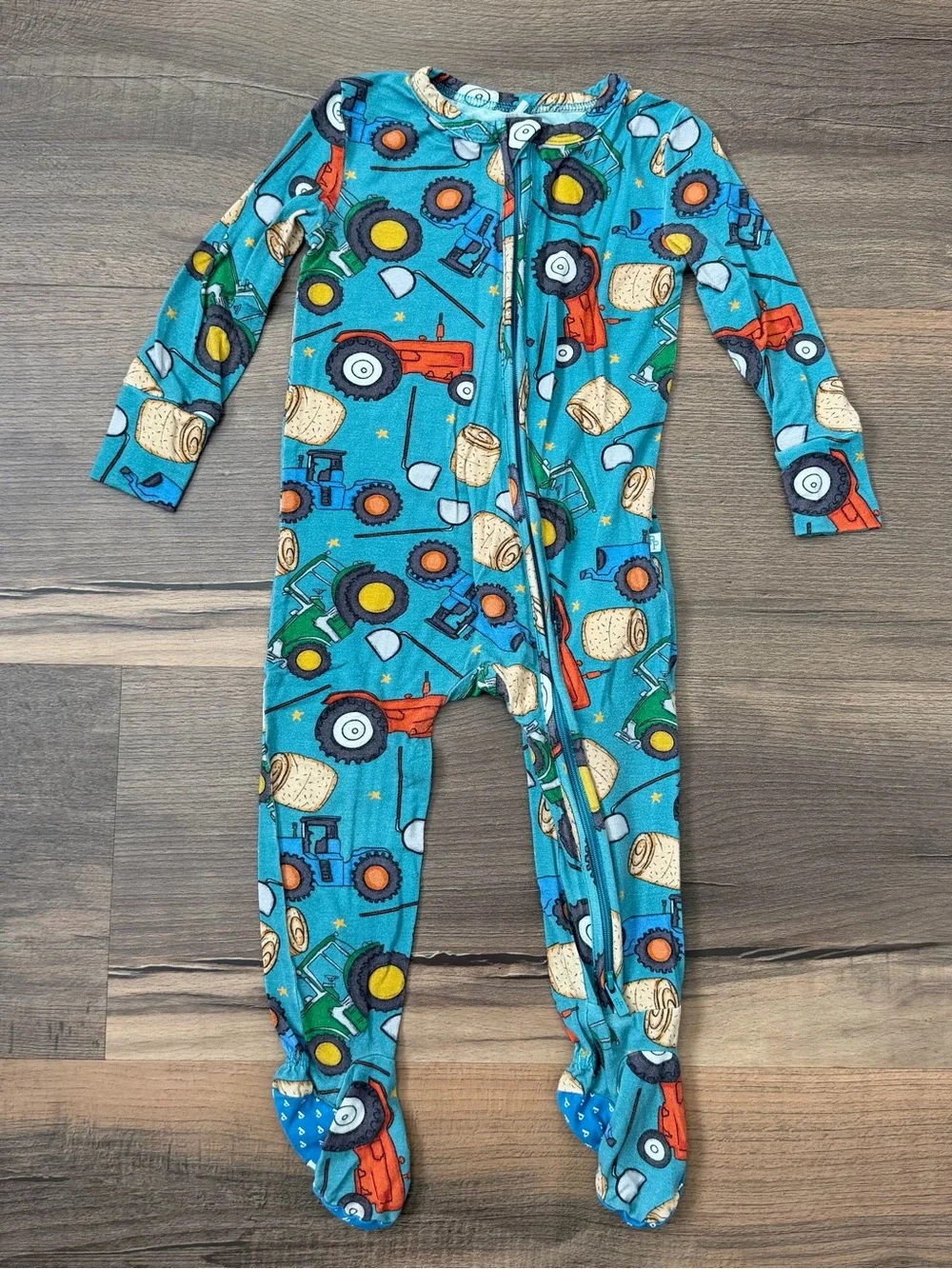Posh Peanut Roberts Farm Tractor Zip Footie Bamboo Pajamas - Blue - Sz. 18-24m